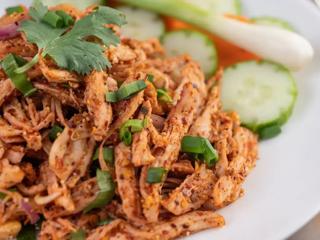 Shredded Chicken with Chili Oil and Cucumber