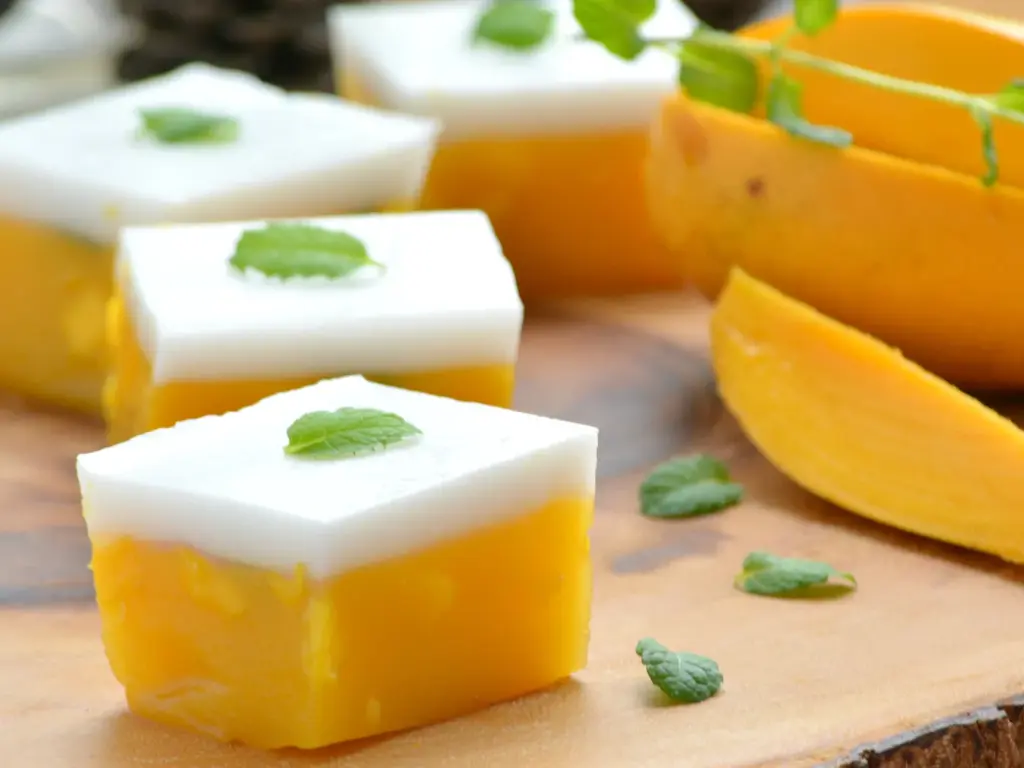 Chilled Coconut Jelly with Mango Cubes