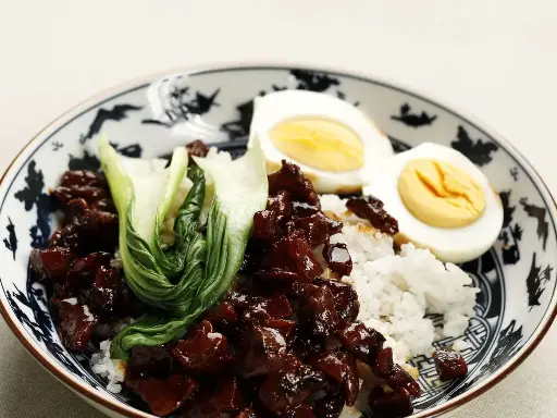 Soy-Sauce Chicken Rice Bowl with Tea Egg